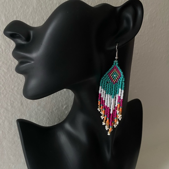 Tribal Fringe Beaded Earrings - Picture 2 of 9